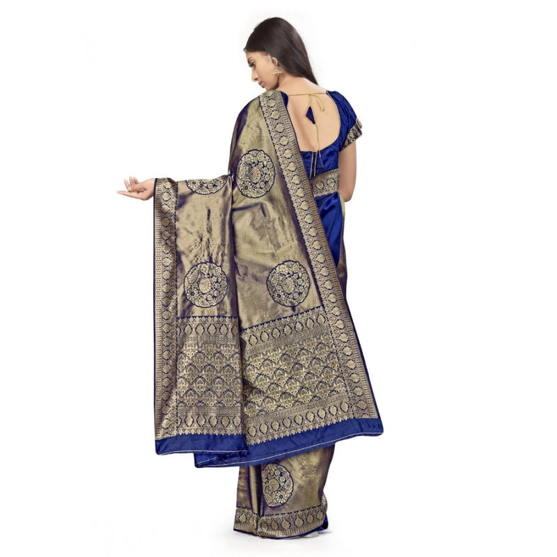 Mayawye Women's Banarasi Silk Saree (Navy Blue,5-6 Mtrs)