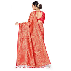 Mayawye Women's Banarasi Silk Saree (Peach,5-6 Mtrs)