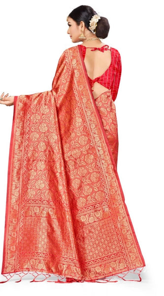 Mayawye Women's Banarasi Silk Saree (Peach,5-6 Mtrs)