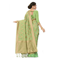Mayawye Women's Banarasi (Spun Cotton) Saree (Pista Green,5-6 Mtrs)