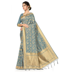 Mayawye Women's Banarasi (Spun Cotton) Saree (Grey,5-6 Mtrs)