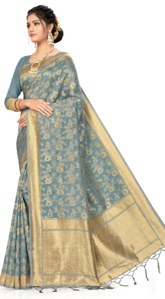 Mayawye Women's Banarasi (Spun Cotton) Saree (Grey,5-6 Mtrs)