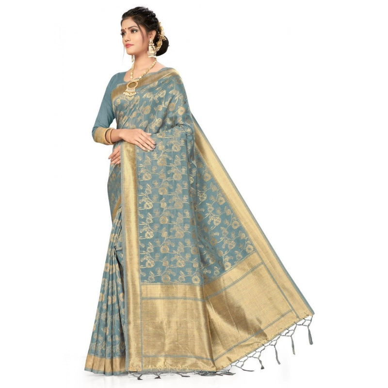 Mayawye Women's Banarasi (Spun Cotton) Saree (Grey,5-6 Mtrs)