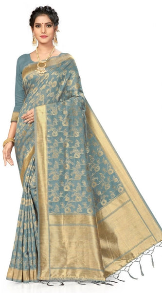 Mayawye Women's Banarasi (Spun Cotton) Saree (Grey,5-6 Mtrs)