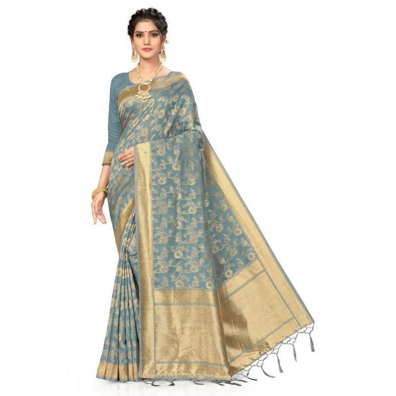 Mayawye Women's Banarasi (Spun Cotton) Saree (Grey,5-6 Mtrs)