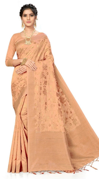 Mayawye Women's Banarasi (Spun Cotton) Saree (Beige,5-6 Mtrs)