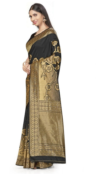 Mayawye Women's Banarasi Silk Saree (Black,5-6 Mtrs)