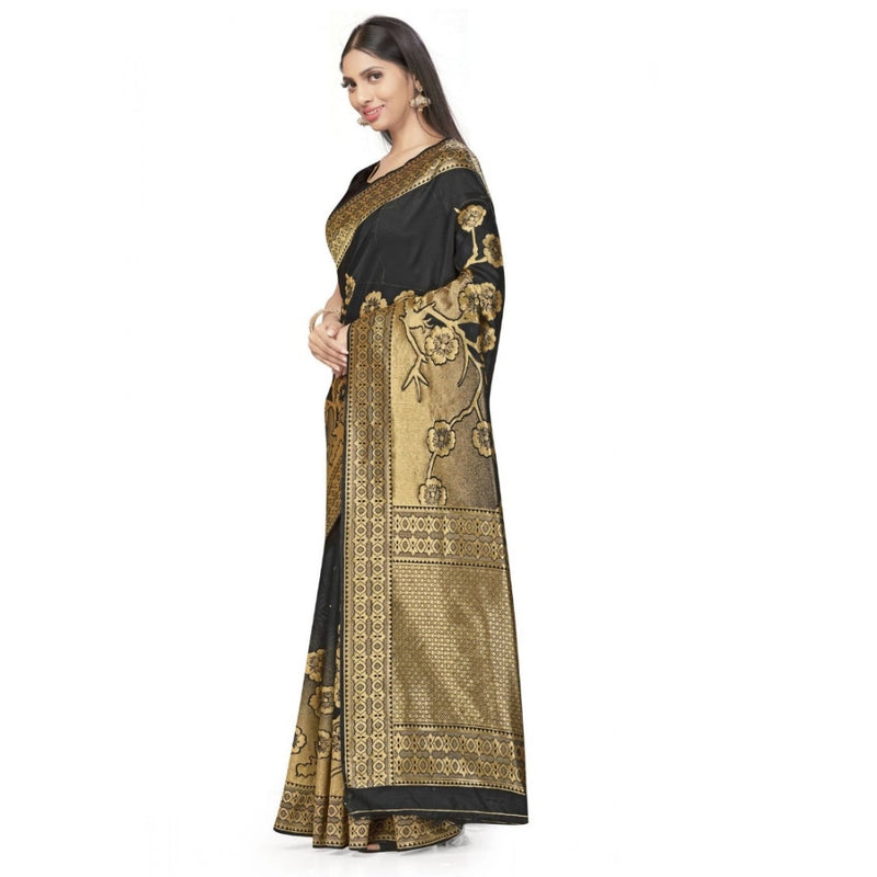 Mayawye Women's Banarasi Silk Saree (Black,5-6 Mtrs)
