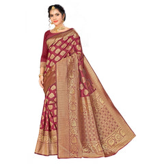 Mayawye Women's Banarasi Silk Saree (Maroon,5-6 Mtrs)