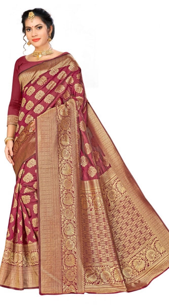 Mayawye Women's Banarasi Silk Saree (Maroon,5-6 Mtrs)