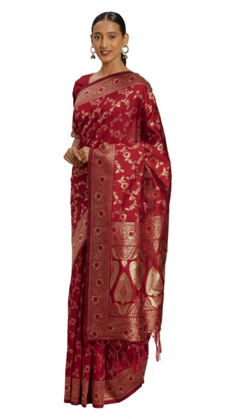 Mayawye Women's Banarasi Silk Saree (Red,5-6 Mtrs)