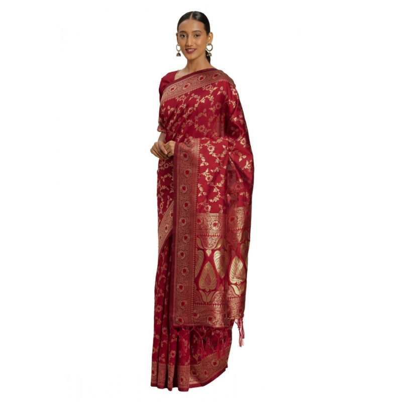 Mayawye Women's Banarasi Silk Saree (Red,5-6 Mtrs)