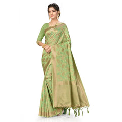 Mayawye Women's Banarasi (Spun Cotton) Saree (Pista Green,5-6 Mtrs)