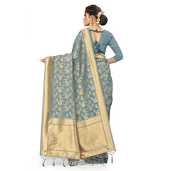 Mayawye Women's Banarasi (Spun Cotton) Saree (Grey,5-6 Mtrs)