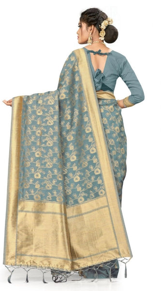 Mayawye Women's Banarasi (Spun Cotton) Saree (Grey,5-6 Mtrs)