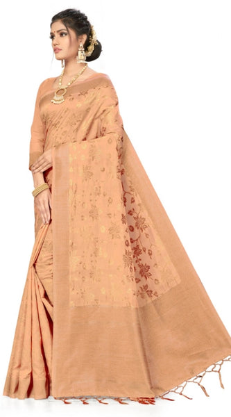 Mayawye Women's Banarasi (Spun Cotton) Saree (Beige,5-6 Mtrs)