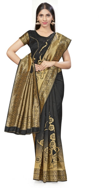 Mayawye Women's Banarasi Silk Saree (Black,5-6 Mtrs)
