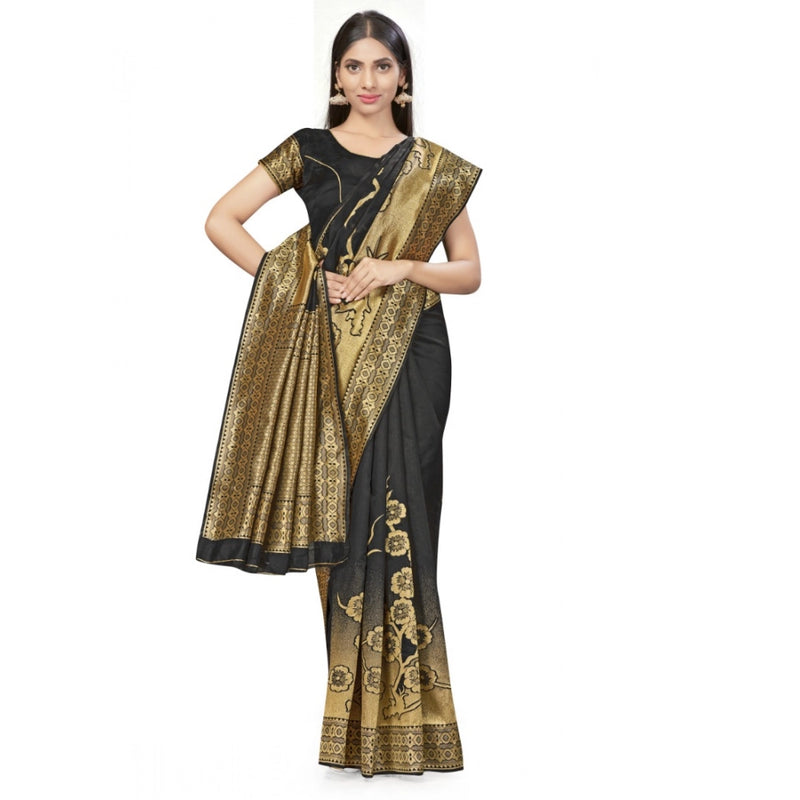 Mayawye Women's Banarasi Silk Saree (Black,5-6 Mtrs)
