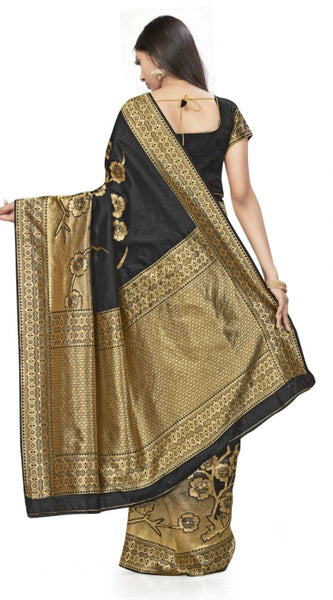 Mayawye Women's Banarasi Silk Saree (Black,5-6 Mtrs)