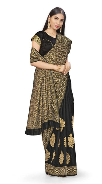 Mayawye Women's Banarasi Silk Saree (Black,5-6 Mtrs)