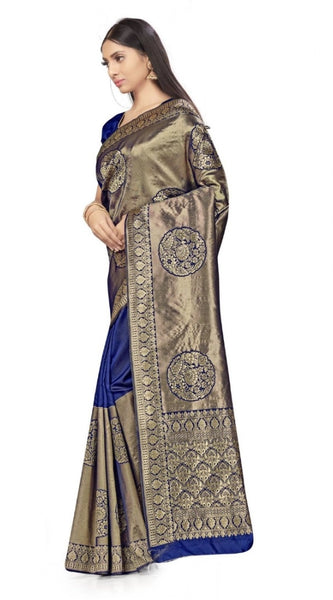 Mayawye Women's Banarasi Silk Saree (Navy Blue,5-6 Mtrs)