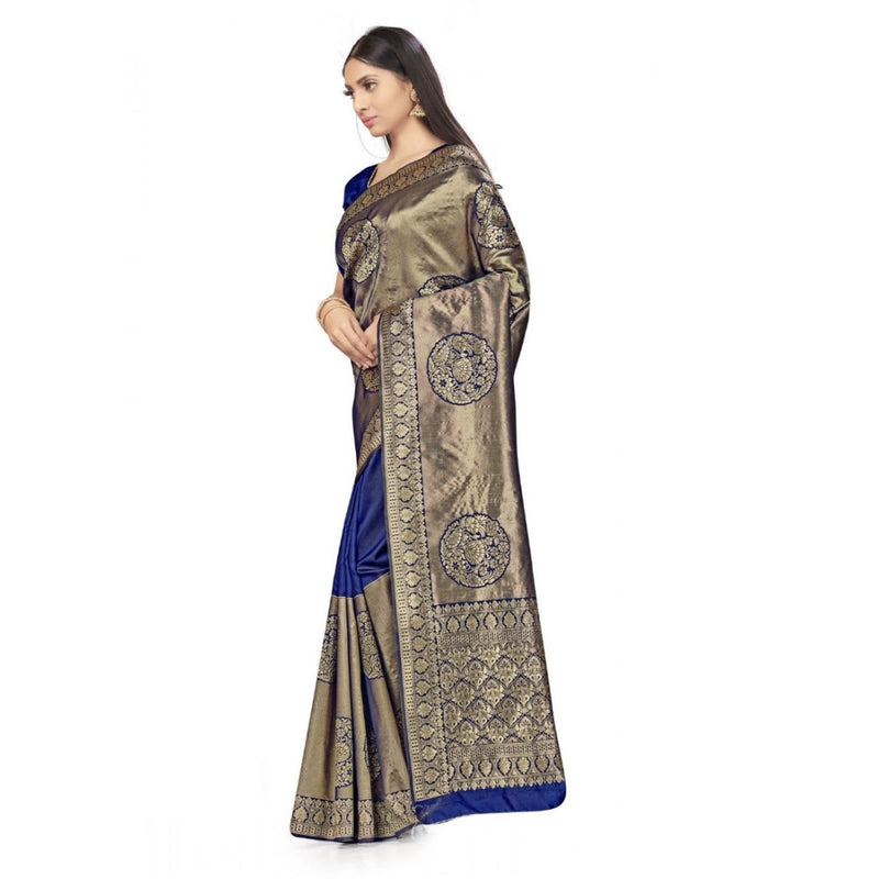 Mayawye Women's Banarasi Silk Saree (Navy Blue,5-6 Mtrs)