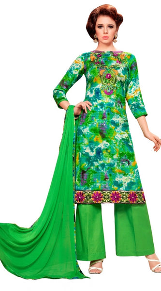 Mayawye Women's Glaze Cotton Unstitched Salwar Suit-Material With Dupatta (Green & Multi,2.3 Mtrs)