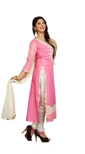 Mayawye Women's Georgette Unstitched Salwar Suit-Material With Dupatta (Pink & White,2.2 Mtrs)