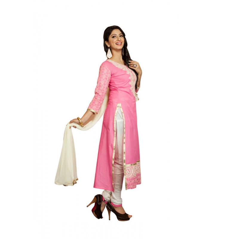 Mayawye Women's Georgette Unstitched Salwar Suit-Material With Dupatta (Pink & White,2.2 Mtrs)