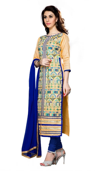 Mayawye Women's Cotton Unstitched Salwar Suit-Material With Dupatta (Beige,2.3 Mtrs)