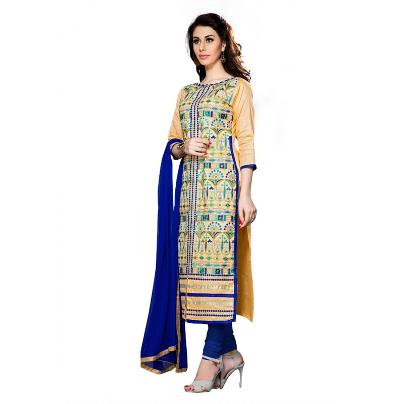 Mayawye Women's Cotton Unstitched Salwar Suit-Material With Dupatta (Beige,2.3 Mtrs)