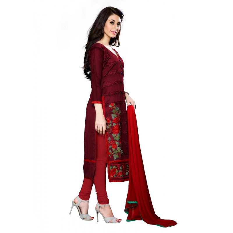 Mayawye Women's Cotton Unstitched Salwar Suit-Material With Dupatta (Dark Maroon,2.3 Mtrs)