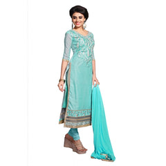 Mayawye Women's Chanderi Unstitched Salwar Suit-Material With Dupatta (Light Sea Green,2.3 Mtrs)