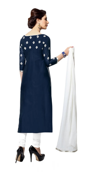Mayawye Women's Cotton Unstitched Salwar Suit-Material With Dupatta (Navy Blue,2.2 Mtrs)