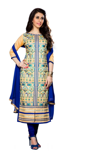 Mayawye Women's Cotton Unstitched Salwar Suit-Material With Dupatta (Beige,2.3 Mtrs)