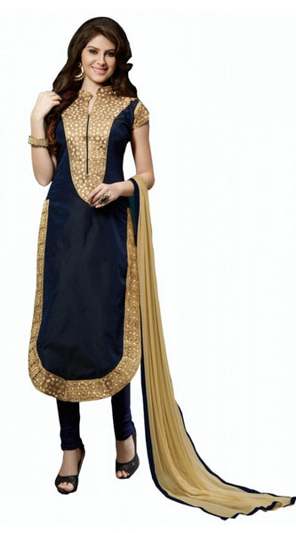 Mayawye Women's Chanderi Unstitched Salwar Suit-Material With Dupatta (Black,2 Mtrs)