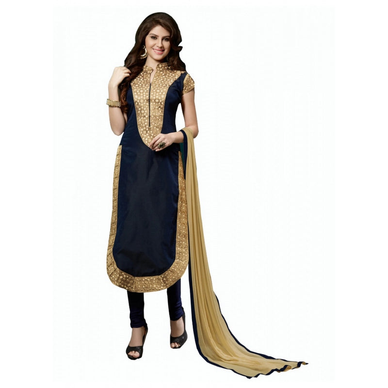 Mayawye Women's Chanderi Unstitched Salwar Suit-Material With Dupatta (Black,2 Mtrs)