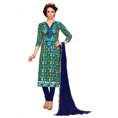 Mayawye Women's Glaze Cotton Unstitched Salwar Suit-Material With Dupatta (Blue & Green,2.3 Mtrs)
