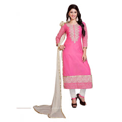 Mayawye Women's Georgette Unstitched Salwar Suit-Material With Dupatta (Pink & White,2.2 Mtrs)