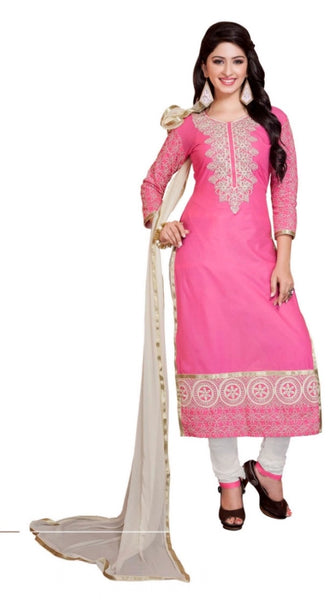 Mayawye Women's Georgette Unstitched Salwar Suit-Material With Dupatta (Pink & White,2.2 Mtrs)
