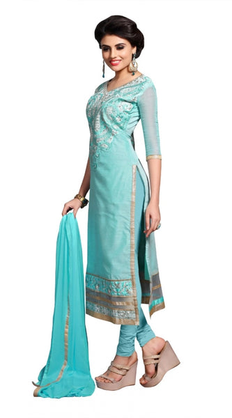 Mayawye Women's Chanderi Unstitched Salwar Suit-Material With Dupatta (Light Sea Green,2.3 Mtrs)