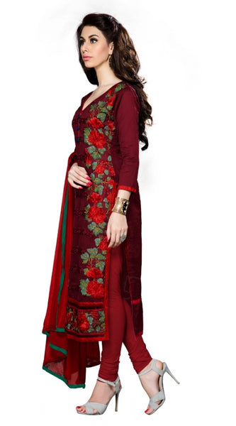 Mayawye Women's Cotton Unstitched Salwar Suit-Material With Dupatta (Dark Maroon,2.3 Mtrs)