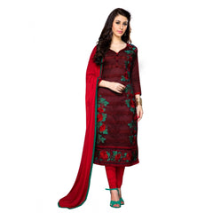Mayawye Women's Cotton Unstitched Salwar Suit-Material With Dupatta (Dark Maroon,2.3 Mtrs)