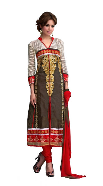 Mayawye Women's Glaze Cotton Unstitched Salwar Suit-Material With Dupatta (Brown,2.2 Mtrs)