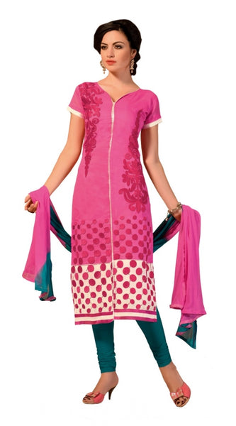 Mayawye Women's Chanderi Unstitched Salwar Suit-Material With Dupatta (Pink,2.2 Mtrs)