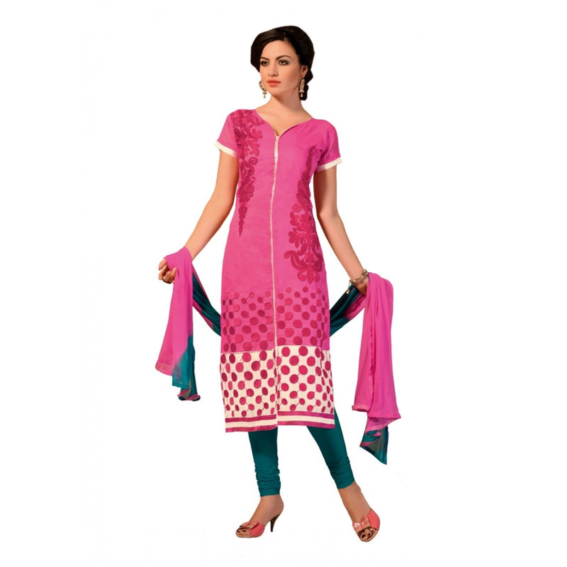 Mayawye Women's Chanderi Unstitched Salwar Suit-Material With Dupatta (Pink,2.2 Mtrs)