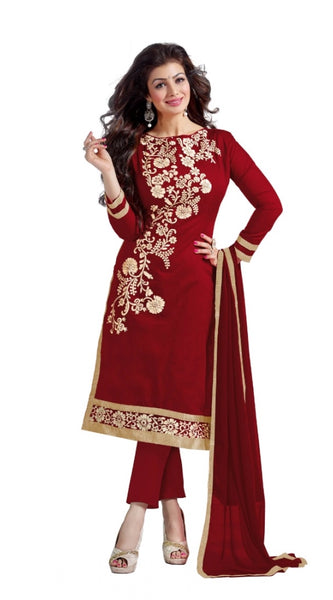 Mayawye Women's Chanderi Unstitched Salwar Suit-Material With Dupatta (Maroon,2 Mtrs)