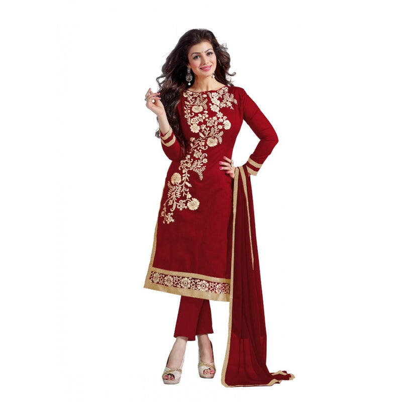 Mayawye Women's Chanderi Unstitched Salwar Suit-Material With Dupatta (Maroon,2 Mtrs)