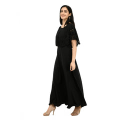 Mayawye Women's Crepe Solid Sleeveless Full Length Gown(Black)