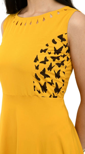 Mayawye Women's Crepe Solid Sleeveless Full Length Gown(Yellow)
